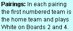 Text Box: Pairings: In each pairing the first numbered team is the home team and plays  White on Boards 2 and 4.