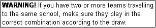 Text Box: WARNING! If you have two or more teams travelling to the same school, make sure they play in the correct combination according to the draw.