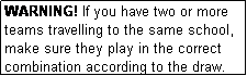 Text Box: WARNING! If you have two or more teams travelling to the same school, make sure they play in the correct combination according to the draw.