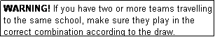 Text Box: WARNING! If you have two or more teams travelling to the same school, make sure they play in the correct combination according to the draw.
