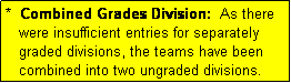 Text Box: *  Combined Grades Division:  As there
   were insufficient entries for separately
   graded divisions, the teams have been
   combined into two ungraded divisions.