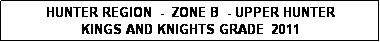 Text Box: HUNTER REGION  -  ZONE B  - UPPER HUNTER 
KINGS AND KNIGHTS GRADE  2011