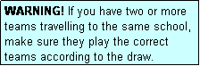 Text Box: WARNING! If you have two or more teams travelling to the same school, make sure they play the correct teams according to the draw.