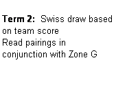 Text Box: Term 2:  Swiss draw based on team score
Read pairings in 
conjunction with Zone G