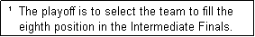 Text Box:  �  The playoff is to select the team to fill the
    eighth position in the Intermediate Finals.