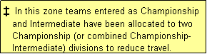 Text Box: �  In this zone teams entered as Championship
   and Intermediate have been allocated to two
   Championship (or combined Championship-
   Intermediate) divisions to reduce travel.