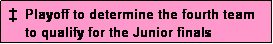 Text Box:  �  Playoff to determine the fourth team
     to qualify for the Junior finals